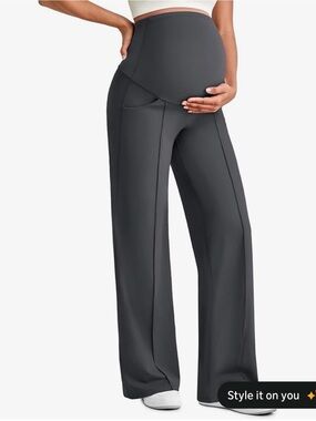 High-Waist Wide-Leg Maternity Yoga Pants in charcoal